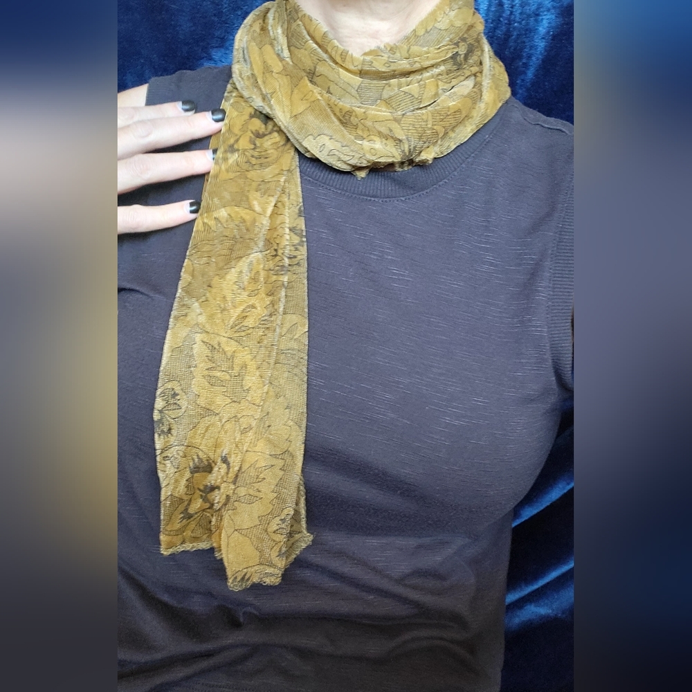 Olive Green, silky, sheer scarf. Made by Lavello. Like New, only worn once. $15